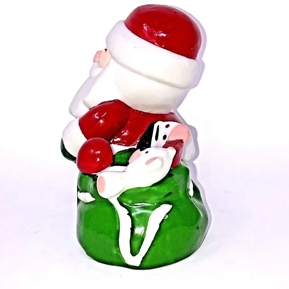 Santa Candle Holder Figurines Vintage Ceramic St Nick w/Sack 80s Taiwan Set of 2
